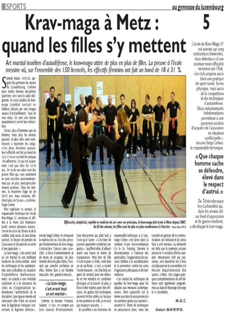 Article dans Le Républicain Lorrain: Krav-maga à Metz : quand les filles s’y mettent